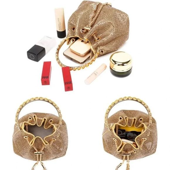 ❤️ Women Silver Glitter Handbags Shoulder Bag  Crystal Shiny Bucket Purse - Picture 2 of 6